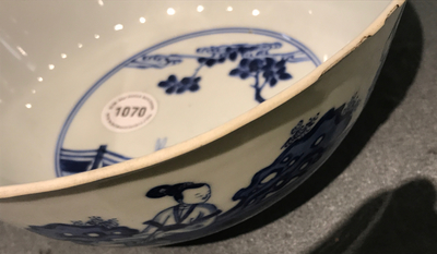 A Chinese blue and white rabbit bowl, Chenghua mark, Kangxi/Yongzheng