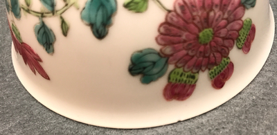 A Chinese famille rose cup and saucer, Yongzheng