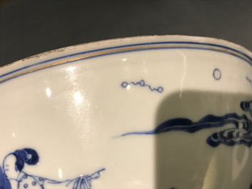 A Chinese blue and white rabbit bowl, Chenghua mark, Kangxi/Yongzheng