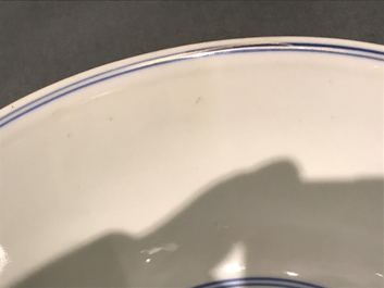 A Chinese blue and white rabbit bowl, Chenghua mark, Kangxi/Yongzheng