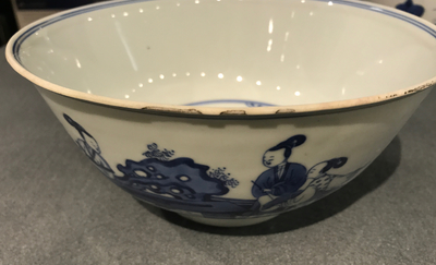 A Chinese blue and white rabbit bowl, Chenghua mark, Kangxi/Yongzheng
