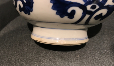 A pair of Chinese blue and white bottle vases, Kangxi