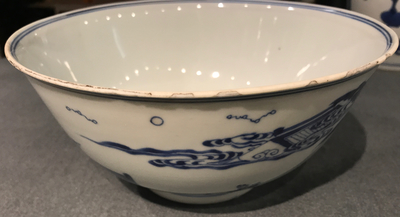 A Chinese blue and white rabbit bowl, Chenghua mark, Kangxi/Yongzheng