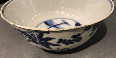 A Chinese blue and white rabbit bowl, Chenghua mark, Kangxi/Yongzheng