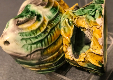 Two Chinese verte biscuit brushwashers, Kangxi