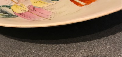 A pair of Chinese famille rose dishes with immortals, Qianlong mark, 19th C.