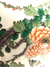 A Chinese famille verte fishbowl with birds among flowers, 19th C.