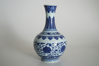 A Chinese blue and white Ming-style bottle vase, Guangxu mark, 20th C.