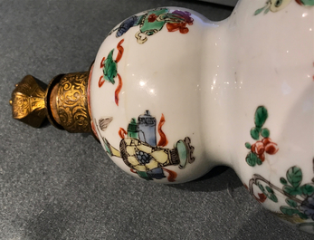 A Chinese famille verte gilt bronze-mounted double gourd vase, Kangxi