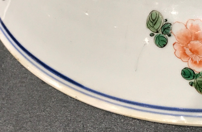 A Chinese famille verte dish with a flower basket, Kangxi