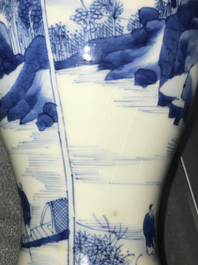A Chinese blue and white baluster vase with landscape panels, Kangxi
