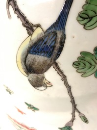 A Chinese famille verte fishbowl with birds among flowers, 19th C.