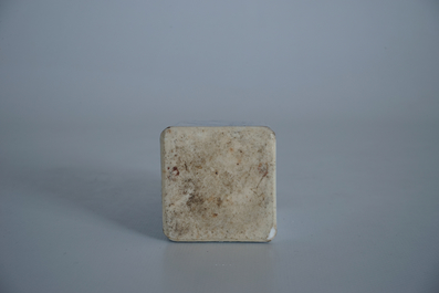 A square Chinese blue and white silver-mounted flask, Kangxi