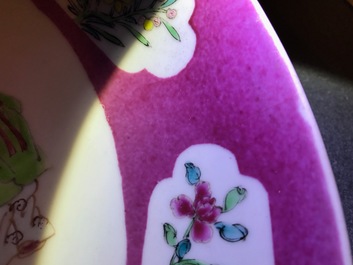 A Chinese famille rose ruby-ground plate, Yongzheng