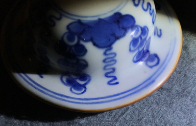A pair of Chinese blue and white vases and covers with grapes, Kangxi