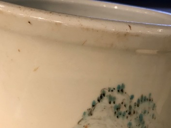 A tall cylindrical Chinese qianjiang cai brush pot, 19/20th C.