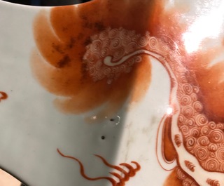 A square Chinese qianjiang cai vase with Buddhist lions, 19/20th C.