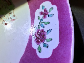 A Chinese famille rose ruby-ground plate, Yongzheng