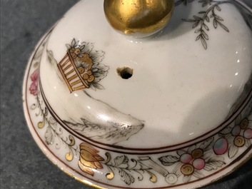 A rare Chinese famille rose teapot on stand, Qianlong