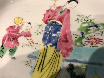 Two Chinese famille rose plates with a lady with child, Yongzheng