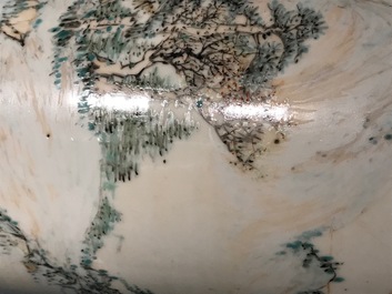 A tall cylindrical Chinese qianjiang cai brush pot, 19/20th C.