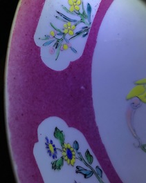 A Chinese famille rose ruby-ground plate, Yongzheng