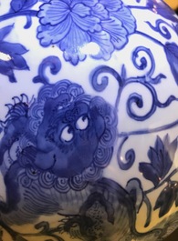 A Chinese blue and white vase with Buddhist lions and peonies, Ming, Wanli