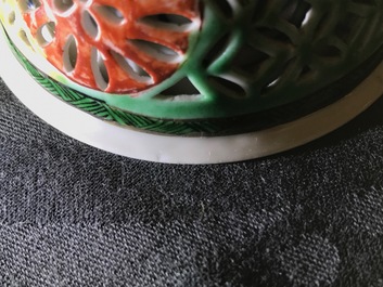 A Chinese reticulated double-walled famille verte cup, Kangxi
