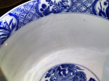 A large Chinese blue and white bowl with floral design, Kangxi