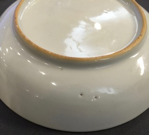 A Chinese export porcelain "Commedia dell'Arte" saucer dish after Watteau, Qianlong