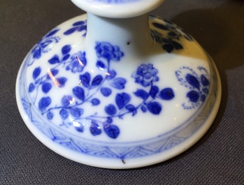 Two small Chinese blue and white candlesticks, Kangxi