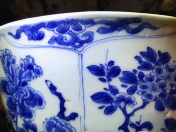 A large Chinese blue and white bowl with floral design, Kangxi
