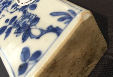A square Chinese blue and white silver-mounted flask, Kangxi