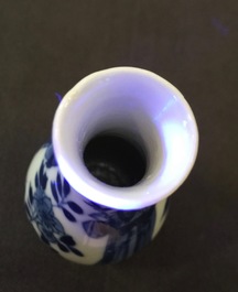 Four Chinese blue and white and famille verte miniature vases, Kangxi and later