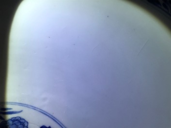 A large Chinese blue and white bowl with floral design, Kangxi