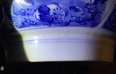 A large Chinese blue and white bowl with floral design, Kangxi