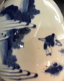 A Chinese blue and white olive-shaped vase with figures, Chongzhen, Transitional period