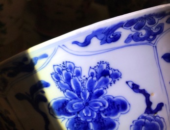 A large Chinese blue and white bowl with floral design, Kangxi