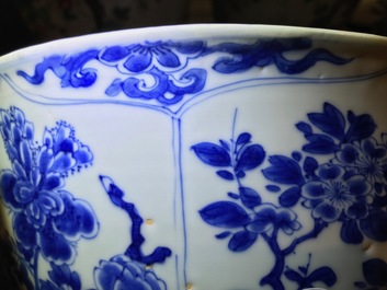 A large Chinese blue and white bowl with floral design, Kangxi
