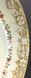 A Chinese export porcelain "Commedia dell'Arte" saucer dish after Watteau, Qianlong