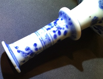 Two small Chinese blue and white candlesticks, Kangxi