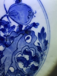 A large Chinese blue and white bowl with floral design, Kangxi