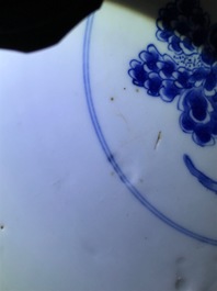A large Chinese blue and white bowl with floral design, Kangxi