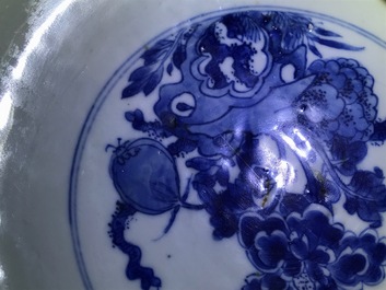 A large Chinese blue and white bowl with floral design, Kangxi