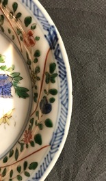 Four Chinese famille verte cups and saucers with pheasants and flowers, Kangxi