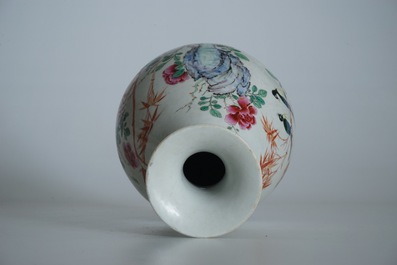 A Chinese famille rose bronze-mounted yuhuchunping vase, Qianlong mark, 19/20th C.