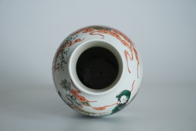 A Chinese famille verte mythological subject vase, 19th C.