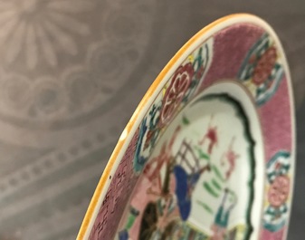 Two Chinese export famille rose plates with European figures, Qianlong