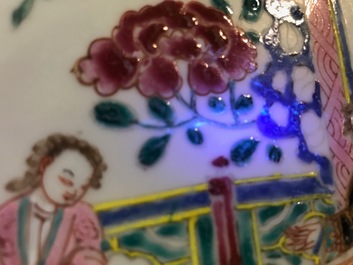 Two Chinese export famille rose plates with European figures, Qianlong