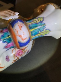 Two large Chinese famille rose candle holders modelled as court ladies, Qianlong